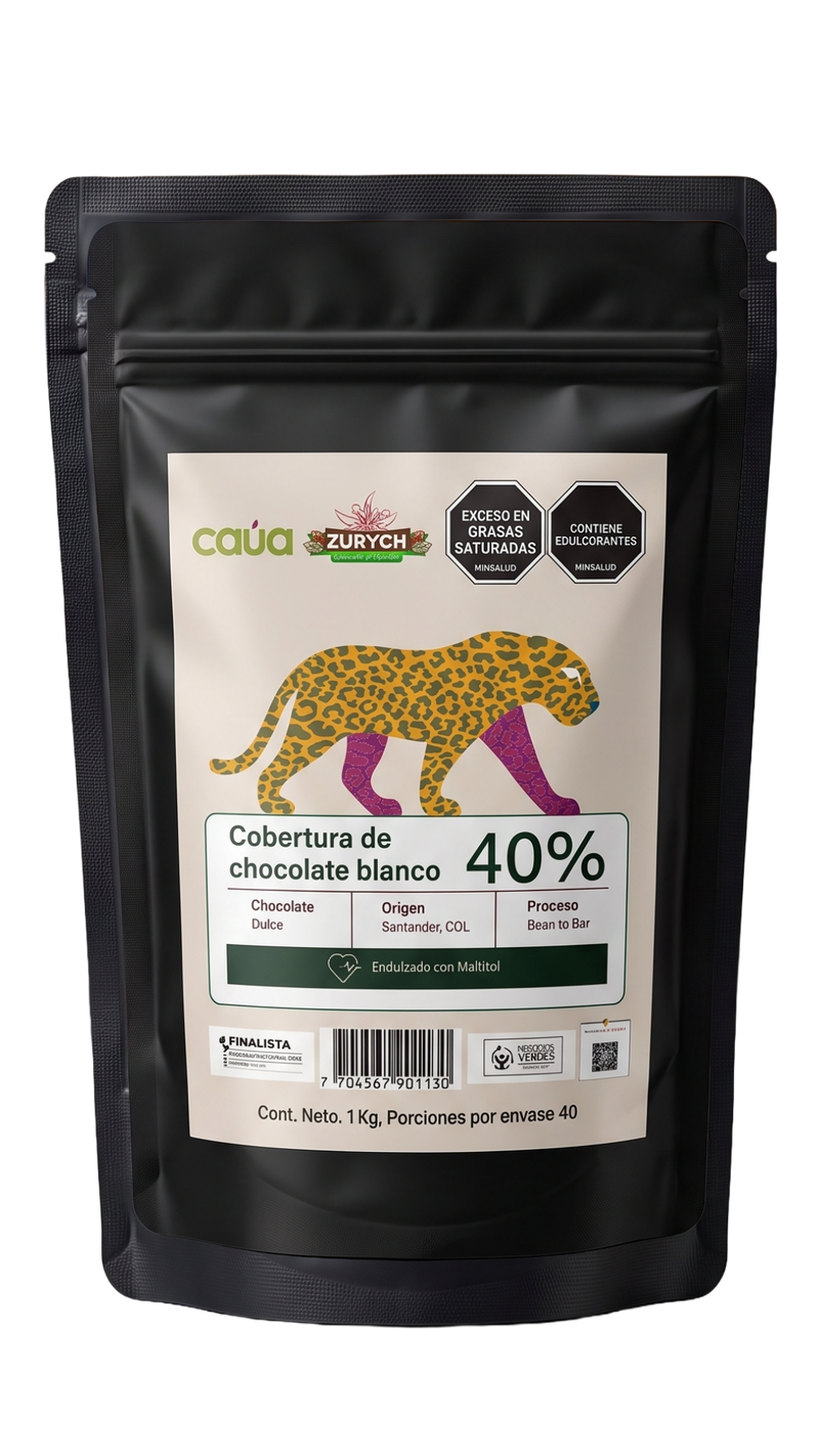 Cobertura de chocolate blanco 40% Cacao Santander 1kg Endulzado con Maltitol