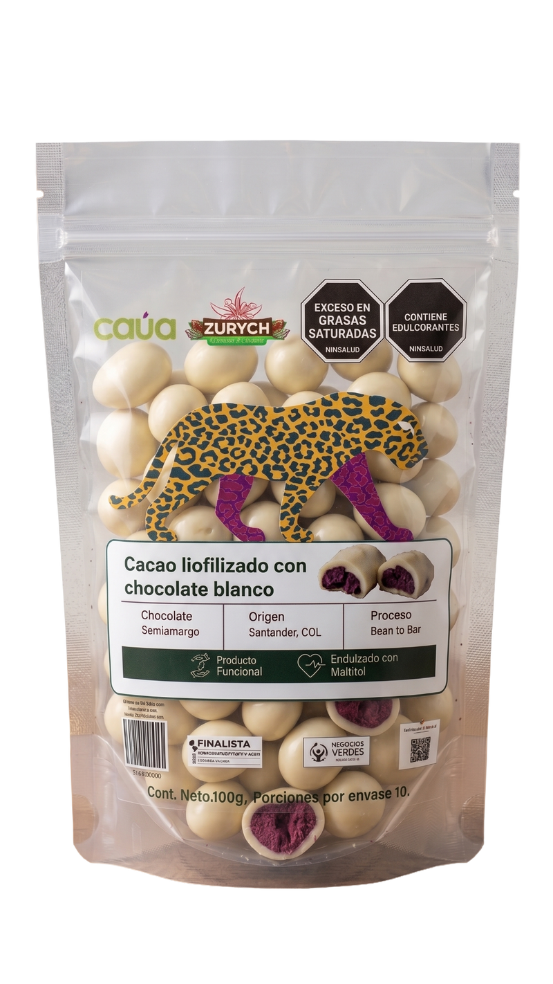Cacao Liofilizado recubierto con Chocolate blanco y endulzado con Maltitol 100gr