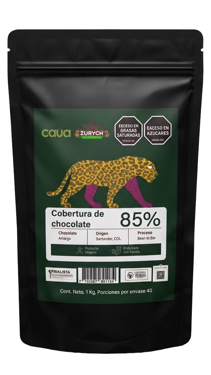 Cobertura de chocolate 85% Cacao Santander 1kg Endulzado con Panela
