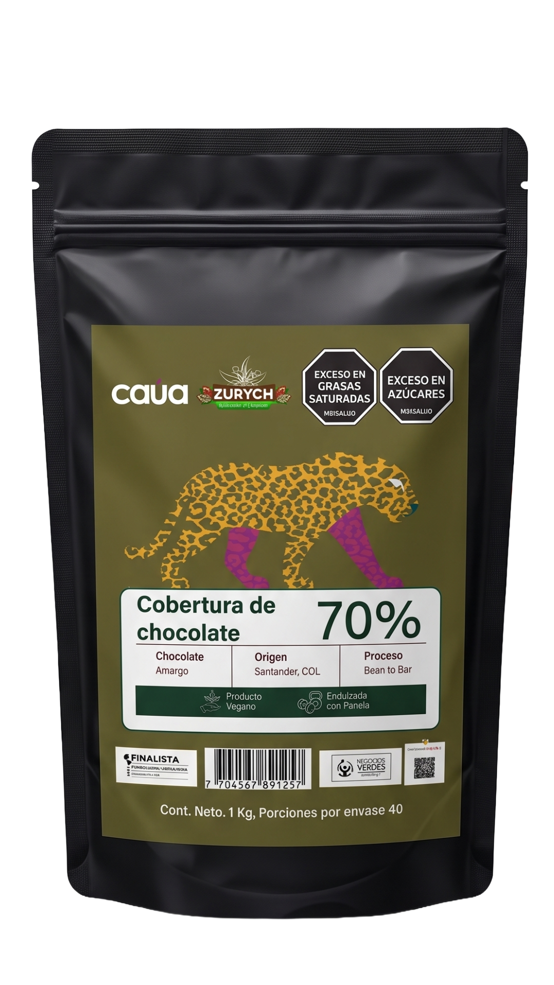 Cobertura de chocolate 70% Cacao Santander 1kg Endulzado con Panela