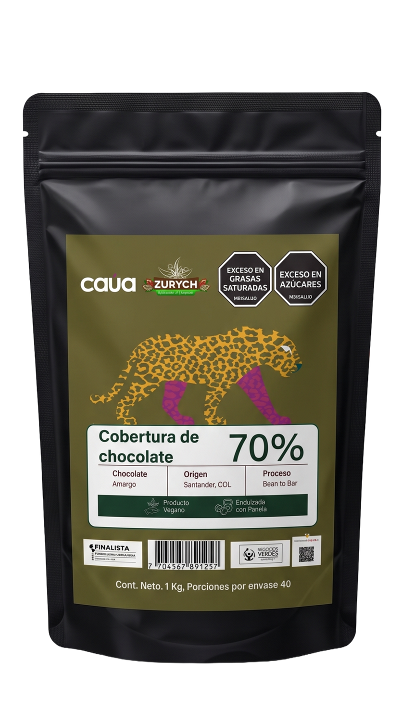 Cobertura de chocolate 70% Cacao Santander 1kg Endulzado con Panela