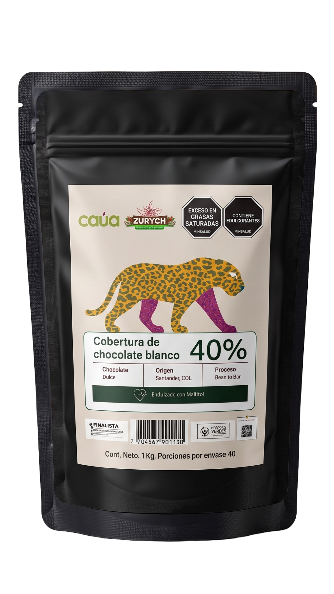 Cobertura de chocolate blanco 40% Cacao Santander 1kg Endulzado con Maltitol (Copy)