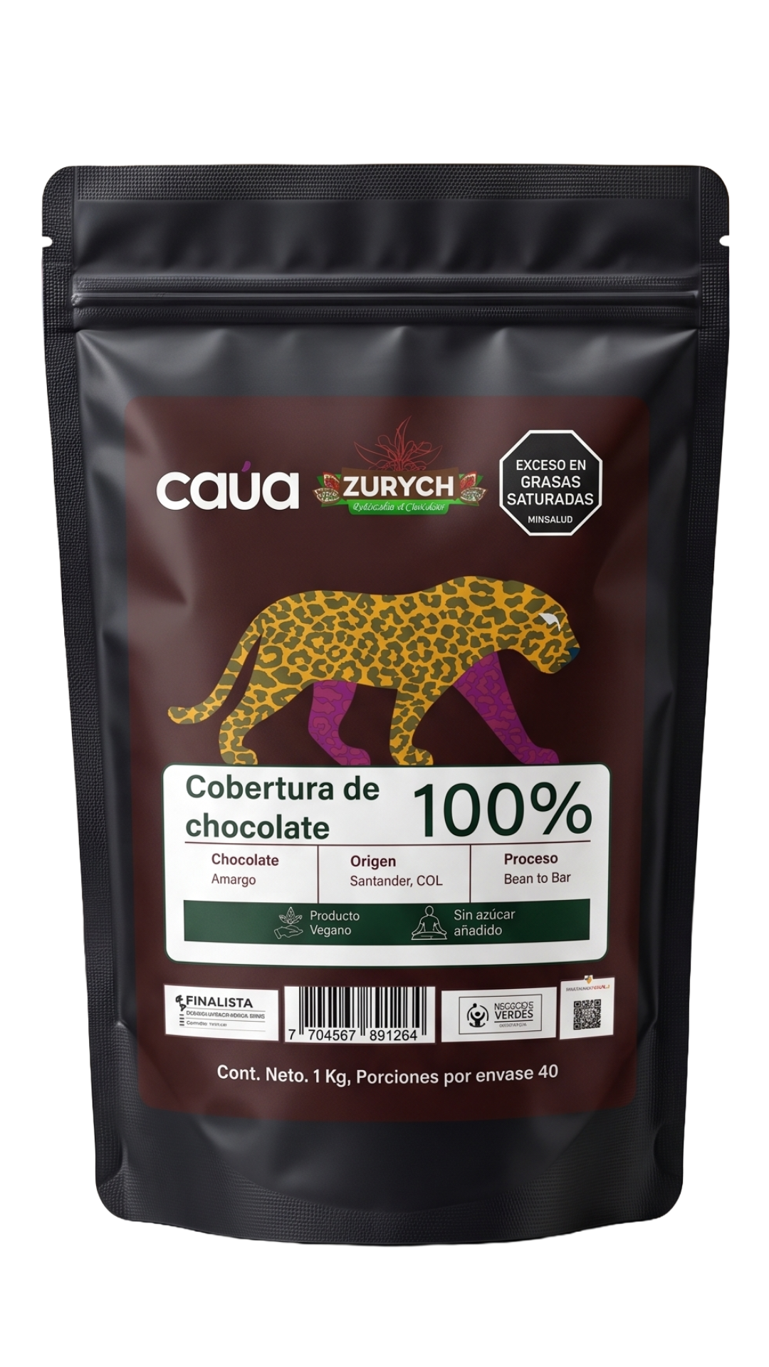 Cobertura de chocolate 100% Cacao Santander 1kg Endulzado sin azúcar añadido