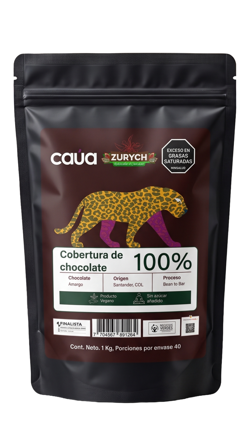 Cobertura de chocolate 100% Cacao Santander 1kg Endulzado sin azúcar añadido